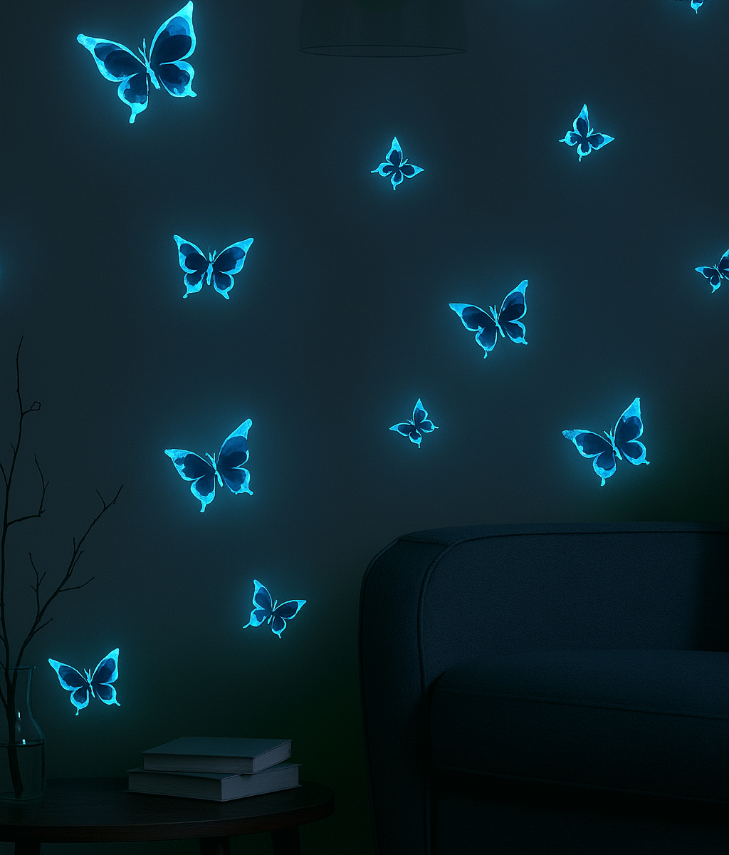 autocollants décoratifs papillon bleu fluorescent